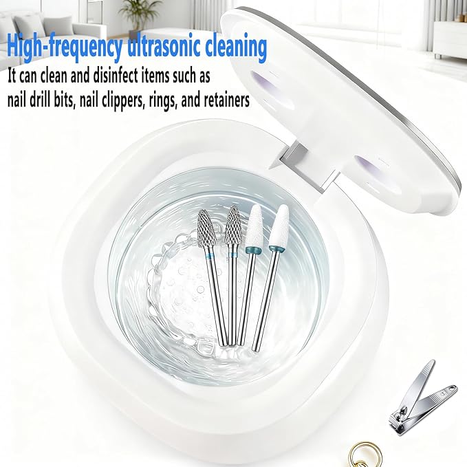 Rechargeable Nail Tool Cleaning and Sterilizer Machine, Nail Tool with High-Frequency Vibration and Blue Light 3 Timers Mode for Nail Drill Bits with Cleaning Tablets, Nail Art Brush, Nail Clipper