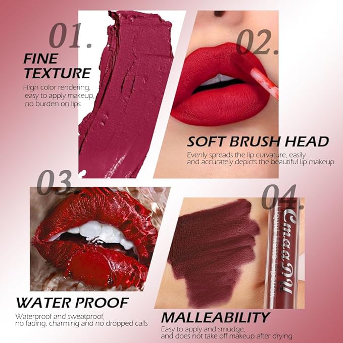 evpct 1Pcs Rose Red Liquid Matte Lipstick Lipgloss Set for Women, labiales mate 24 horas originales matte larga duracion 24 Hour Lipstick Lip Stains Long Lasting Waterproof 24, 07#
