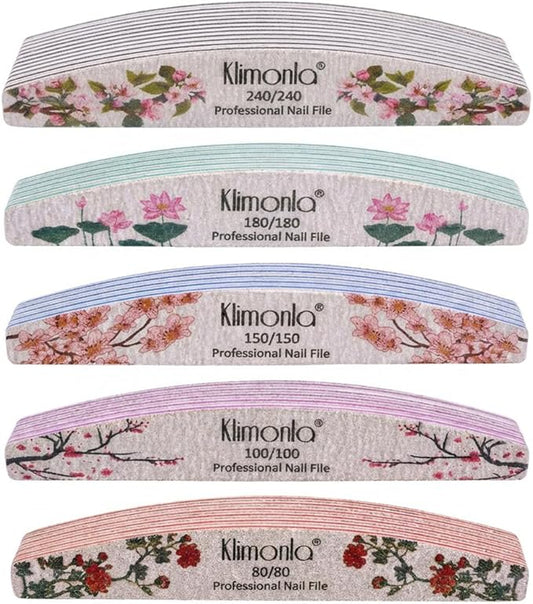 50PCS Floral Professional Nail Files 80/100/150/180/240 Grit, Emery Boards Nail Files for Natural Nails and Acrylic Nails, Double Sided Emory Boards limas para unas acrilicas Reusable Manicure Tools