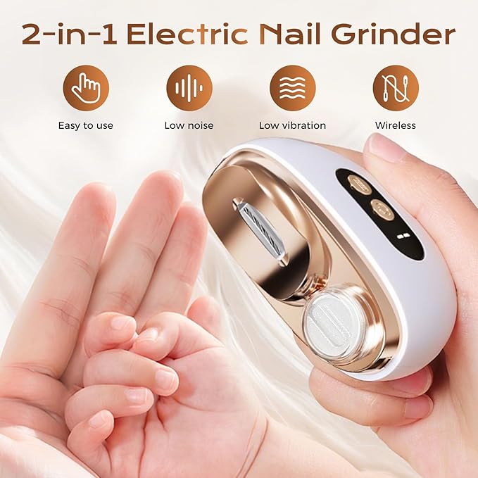 Multi-Functional Electric Nail Trimmer, 2025 Upgraded 2 in 1 Electric Polishing Automatic Nail Clippers, Electric Nail Clipper with 3 Speed Levels, Safe and Convenient Nail Trimmer (Orange)