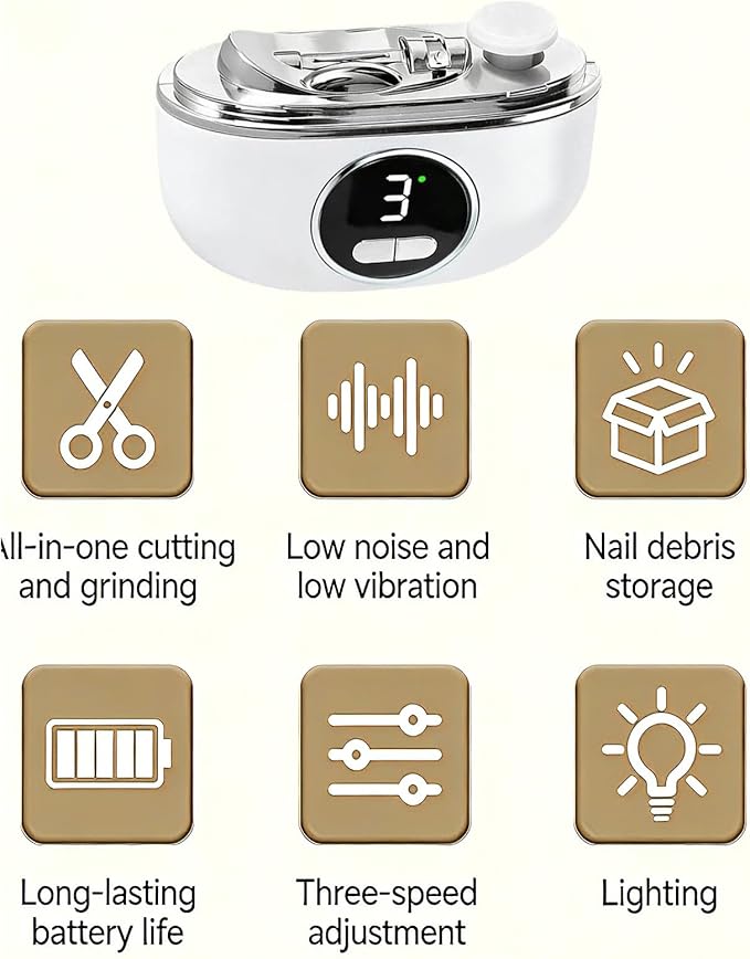 This New 2026 Electric Nail Clipper Features a Dual-Blade Design, a Large Display Screen, and Three Adjustable Speed Settings Suitable for Infants, Women, Men, Seniors, and Nails of All thicknesses
