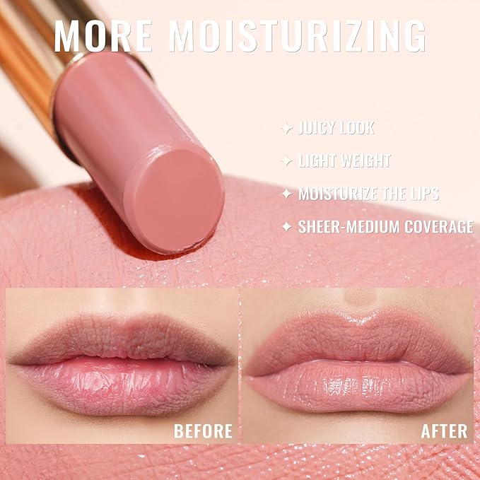 Oulac Moisturizing Shine Lipstick For Women Christmas Set 3PCS, 2 in 1 Tinted Lip Balm for Winter, Hydrated Juicy and Glossy Lip Color for Dry, Cracked and Chapped Lips, Vegan 05+13+14