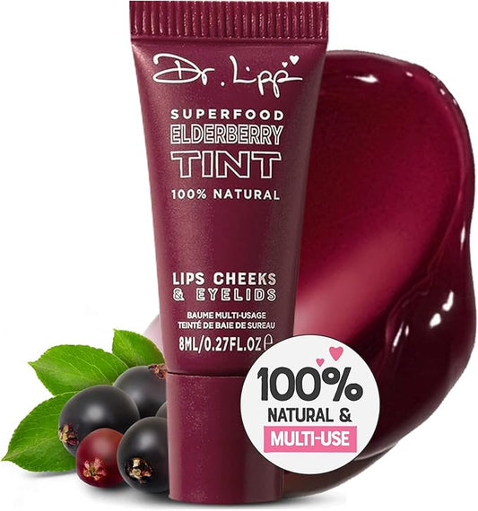 Dr. Lipp Superfood Lip Tint Elderberry 8ml – 4-in-ONE Ultra Moisturising Tinted Lip Balm, Lip Gloss, Cheek Blush & Glossy Eyeshadow – 100% Natural – Fragrance & Cruelty Free