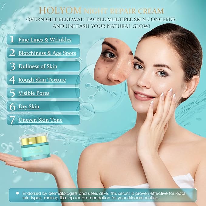 Anti-Aging Night Cream - Overnight Repair with Ceramides, Collagen Peptides and Hyaluronic Acid Deeply Hydrating, Non-Greasy, Fragrance-Free • 2.11 fl oz