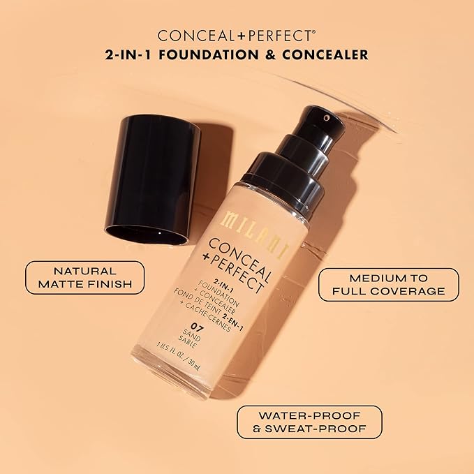 Milani Conceal + Perfect 1 Fl. Oz. Espresso Liquid Foundation - Cover Under-Eye Circles, Blemishes & Skin Discoloration for a Flawless Complexion