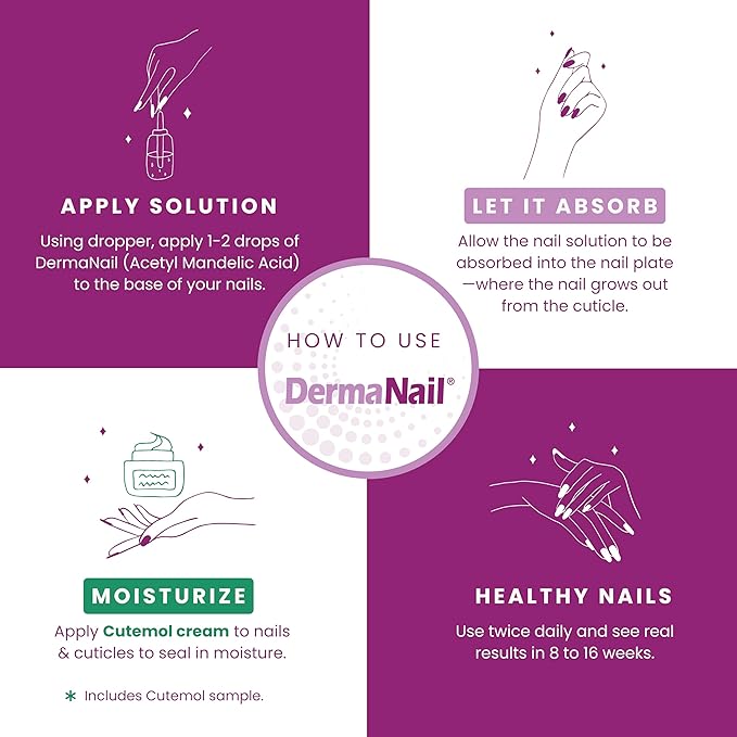 DermaNail Nail Strengthener & Cuticle Cream Set - Fingernail Care Kit with Liquid Nail Strengthener & Cutemol Cream (11.5g Sample) Healthy Growth - Repair for Brittle, Damaged, Thin, & Peeling Nails