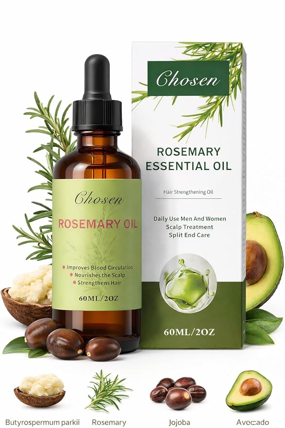 Chosen Hair Oil, Rosemary Essential oil & Mint Hair Oil, Split Ends & Dry Scalp Treatment - Made with Rice Bran &Essential Oils for strengthening, Moisturizing & Encouraging Healthier Hair