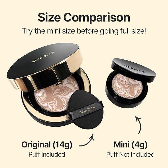 [MINI SIZE] AGE20'S Signature Essence Pact | 29W | Vegan Korean Cushion Foundation | Pack of 1 | Cream Foundation, Dewy & Glow Finish, Natural Coverage, SPF 50+ | 0.14 oz