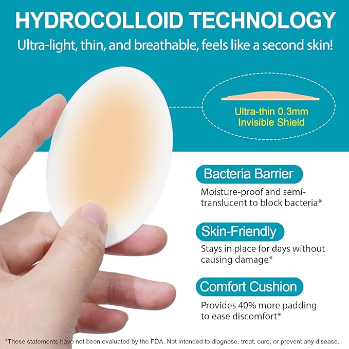 30PCS Hydrocolloid Gel Blister Bandages Pads, Multi-Size Waterproof Adhesive Blister Bandages, Waterproof Blisters Pads & Blisters Cushions for Heel, Toe & Foot