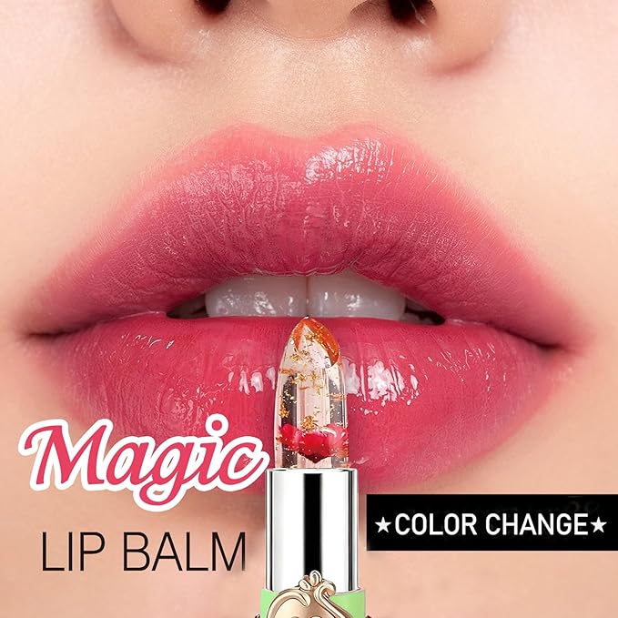 firstfly 6 Pcs/Set Flower Jelly Lipstick, Transferproof Color Change Lip Goss Moisturizer Long Lasting Nutritious Balm, Magic Temperature Change Clear ph Lipstick for Women (Green)