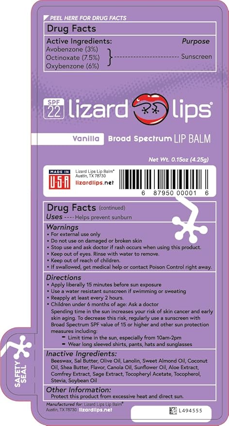Lizard Lips SPF 22 Lip Balm - Original Vanilla 4 Pack (4)