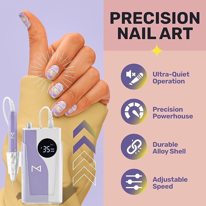 M – Ying Yang Brushless Nail Drill 35K RPM | Pro Cordless Efile 85W | Rechargeable USB-C Fast Charging | Portable Aluminum Alloy Shell | Quiet Low Vibration Tool for Acrylic Gel Nails (Rose Gold)