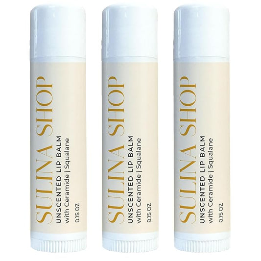 Unscented Lip Balm Hydrating for Dry Lips - Lip Moisturizer with Castor Oil and Beeswax, Chapped Lip Repair, Restores Smoothness, Barrier Protection, Fragrance-Free and Gentle - 0.15 Fl oz (Pack of 3)
