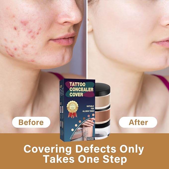 Tattoo Cover Up Makeup Waterproof, 2-Shade Professional Concealer Kit for Tattoos, Scars & Skin Imperfections, Full Coverage Camouflage Cream, Sweat & Transfer Resistant