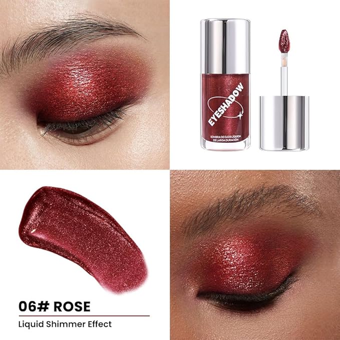 Rose Liquid Metallic Glittler Shimmer Eyeshadow, Longwear Eye Makeup For Older Women, Buildable Highly Pigmented & Blendable Eye Shadow Cream in Shimmer Finishes, Vegan & Cruelty-Free (Rose)