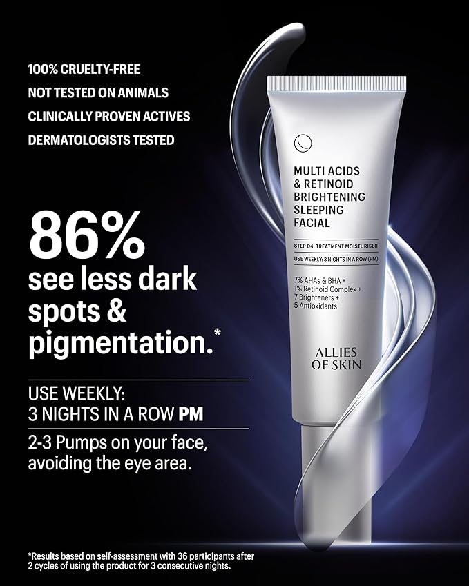 Allies of Skin Multi Acids & Retinoid Sleeping Facial | Exfoliating Overnight Glycolic Acid & AHA Peel | Resurfacing Anti-Aging Treatment For Fine Lines | Unclog Pores and Treat Blackheads 1.6 fl oz