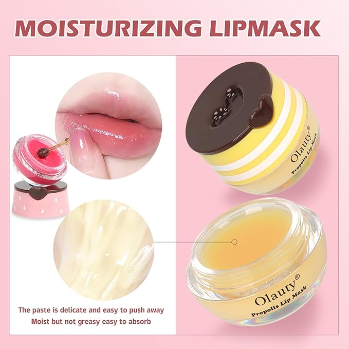 8 PCS Bee Lip Balm Lip Mask Honey Pot, Christmas Stocking Stuffers, Propolis Lip Mask Overnight Moisturizing Lip Balm with Stick, Lip Sleeping mask Hydrating Prevention Dry & Cracked,Reduce Lip Lines