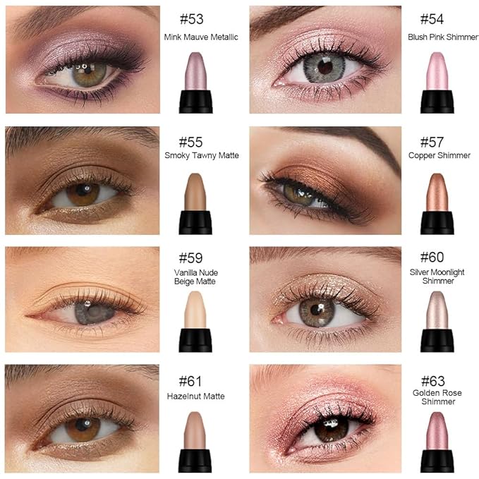 Kaely 8Pcs Cream Eye Shadow Sticks Set, Matte Shimmer Eyeliner Pencil Eyeshadow Palette Makeup, Eye Highlighter Brightener Stick for Older Women Waterproof Pigmented, sombras para ojos, New-09