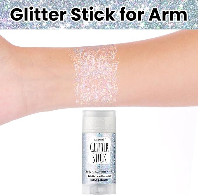 Brzeaf Waterproof Mermaid Glitter Stick, Shimmery& Long Lasting, Christmas Hair Eyeshadow Face Body Glitter, Singer Concert Music Rave Festival, Glitter Stick Makeup for Women Men