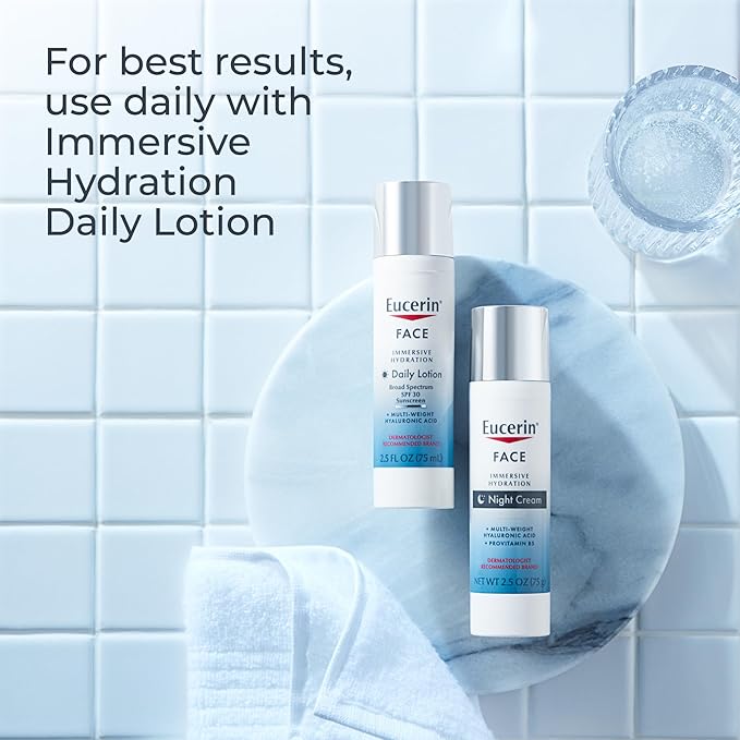 Eucerin Face Immersive Hydration Night Cream with Hyaluronic Acid and Provitamin B5, Face Moisturizer Smooths Fines Lines and Wrinkles, Holiday Gifts for Self Care, 2.5 Oz Bottle