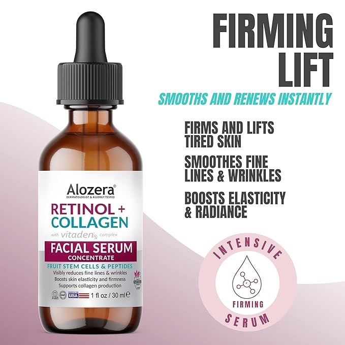 Alozera Hyaluronic Acid Body Lotion (2-Pack) and Retinol Collagen Serum with Aloe, Ceramides and Stem Cells – Hydrating and Firming Skincare Duo for Face, Neck and Body, Lightweight, Fragrance-Free, M