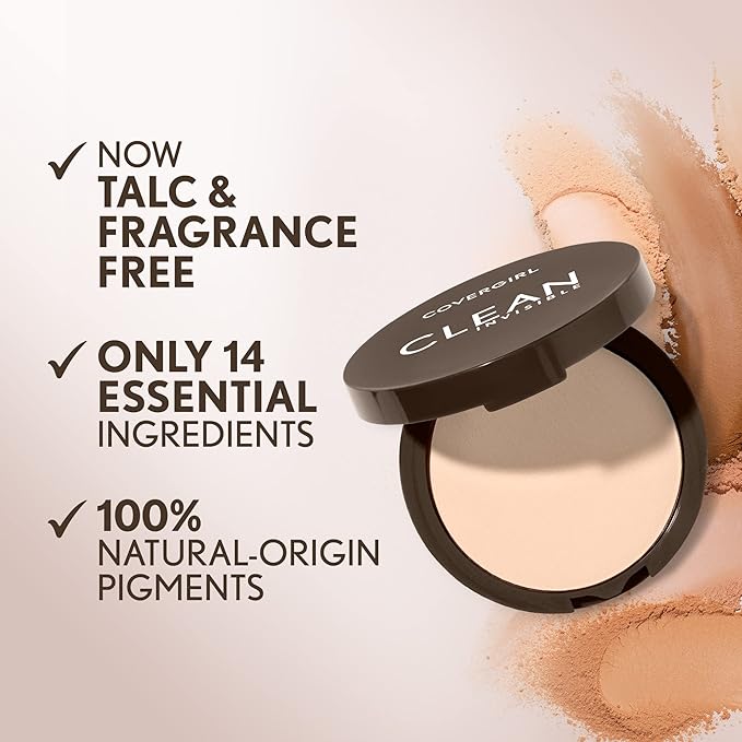 Covergirl Clean Invisible Pressed Powder, Lightweight, Breathable, Vegan Formula, Tawny 165, 0.38oz