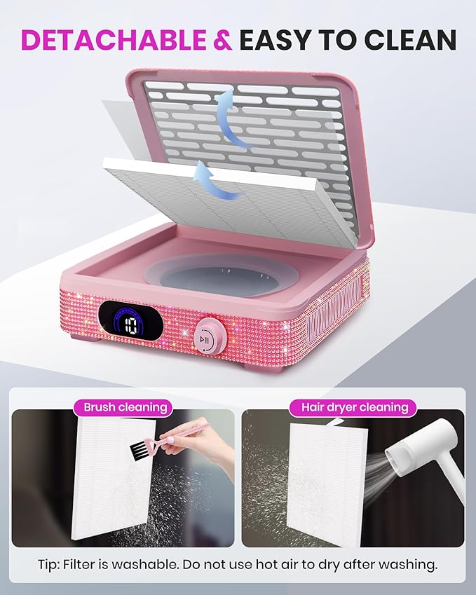 Nail Dust Collector, Corded Powerful Suction Dust Collector for Nail Tech with 10 Speed Levels, Low Noise Nail Fan Dust Collector for Professional Salon & Home, Detachable & Easy to Clean