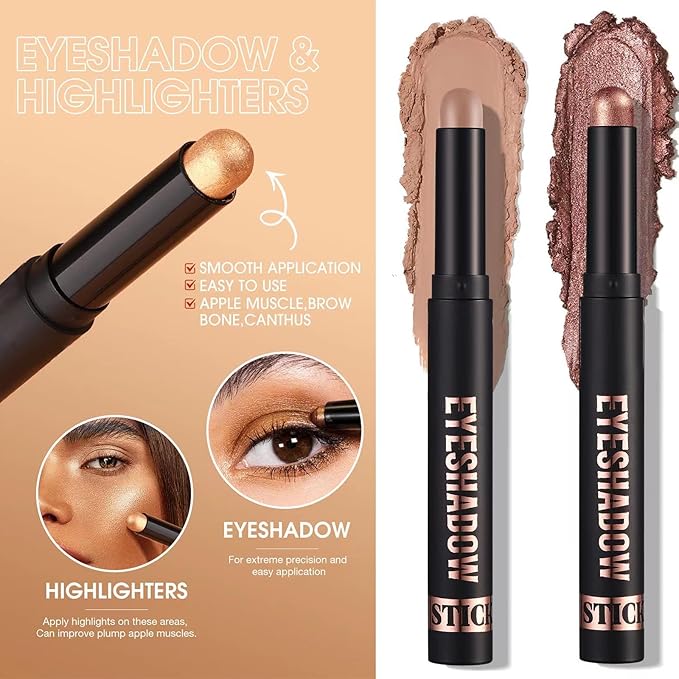 Silver Eyeshadow Stick, Shimmer Cream Single Eyeshadow Pencil Makeup, High Pigmented Crease-proof Eye Shadow Brightener stick, Hypoallergenic Waterproof Long Lasting Eye Highlighter Stick (18#)