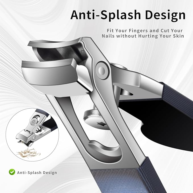Wide Jaw Opening Nail Clippers with G10 Handle for Thick and Tough Nails, Heavy Duty Toenail Cutters for Seniors, Men and Women (Round Blue A)