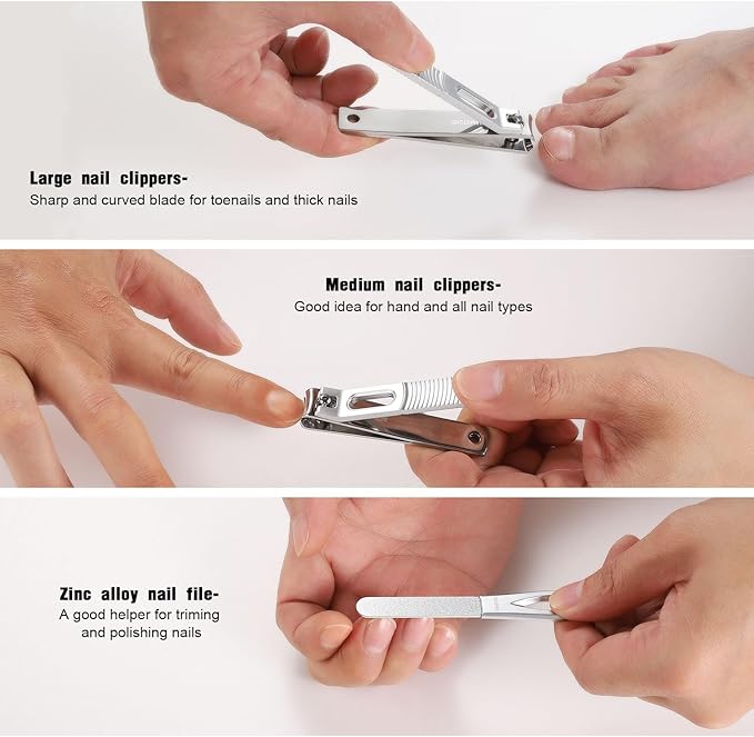 HAWATOUR Nail Clippers Set, Zinc Alloy 420J2 Stainless Steel Ultra Sharp Curved Blade Fingernail and Toenail Clipper with Visibly Tin Case, Cut-Out Design, Silver