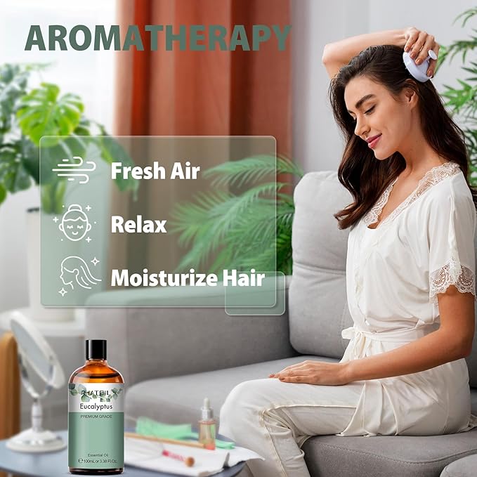 PHATOIL Pure Eucalyptus Essential Oil, 100% Pure Therapeutic Grade Premium Oil for Hair Care, Skin, Aromatherapy 3.38Fl Oz