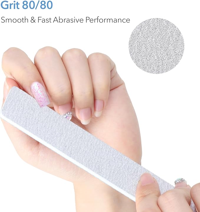 GazePlus Nail Files, 50 PCS Fingernail Files 80/80 Grit Emery Boards for Nails - Professional Nail File Bulk Washable for Acrylic, Gel, Dip Powder, and Poly Gel Nails
