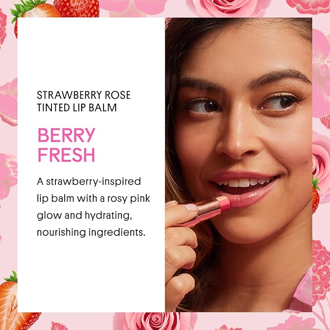 Winky Lux Strawberry Rose Tri-Color Tinted Lip Balm – Hydrating Lip Balm, Sheer Pink Tint, Lip Care with Jojoba Oil & Vitamin E, Moisturizes & Softens Dry Lips, Buttery Soft with Strawberry Rose Scent
