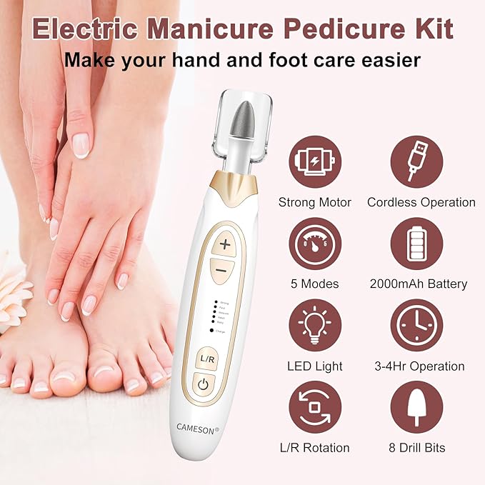 Cordless Electric Nail File Set, Rechargeable Toe Nail Buffer and Sander, Toenail Grinder for Thick Toenails, Manicure Pedicure Drill Kit, Hand Feet Nails Care Tool for Women Men Seniors Human