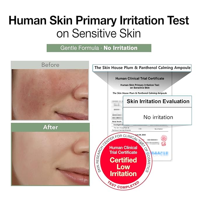 The Skin House Plum & Panthenol Calming Ampoule – Hydrating & Soothing Serum for Sensitive Skin, Non-Irritating (Dermatologist Tested) with Niacinamide & Centella[ 50ml /1.69 fl.oz]