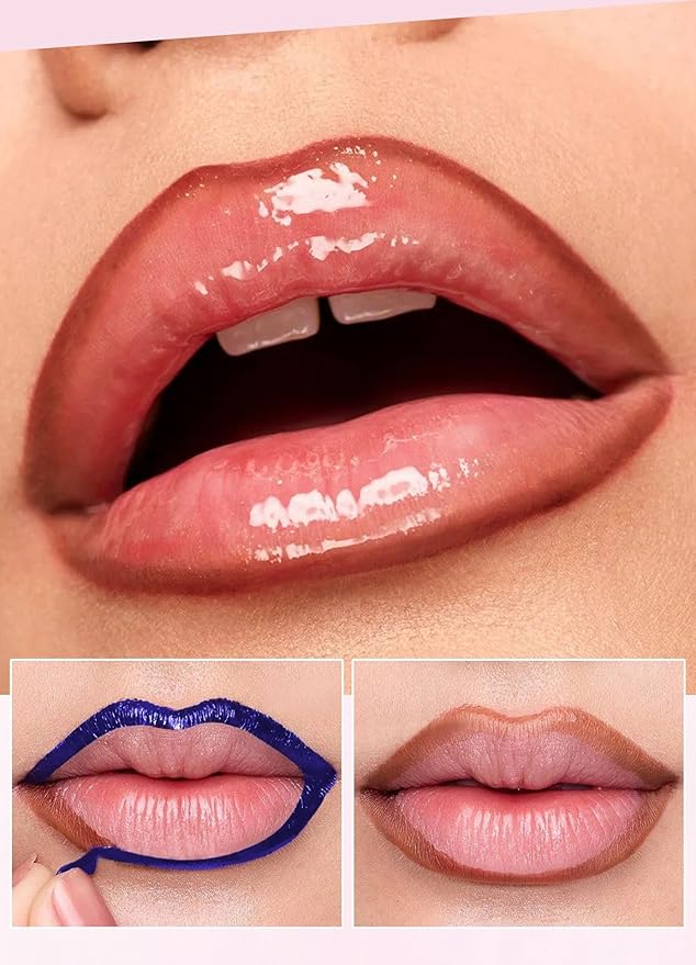 Double-Ended Peel-Off Lip Liner & Gloss Tint – Long-Lasting Hydrating Lip Color, Smudge-Proof & Kiss-Proof Gloss Duo for Plump Shiny Lips (03 Milk Tea Glow)