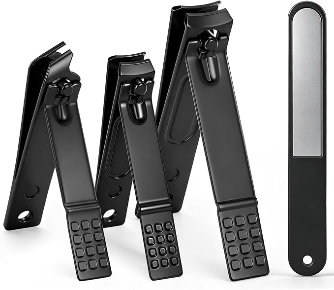 4-Piece Black Stainless Steel Nail Clipper Set, Ultra Sharp with Angled Toenail Clipper & Nail File for Men and Women, Home and Travel Use