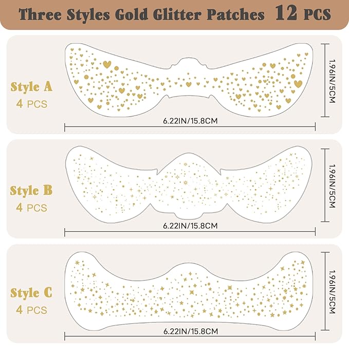 Gold Glitter Freckles Face Tattoo - 12PCS Sparkle Freckles Temporary Face Tattoos for Women, Glow Up Makeup Patches