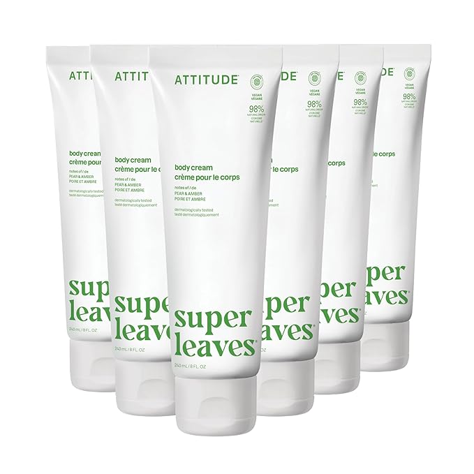 ATTITUDE Body Cream, Moisturizer for Dry Skin, EWG Verified, Vegan & Dermatologist-Tested, Deep Hydration, Pear & Amber Scent, 8 Fl Oz (Pack of 6)
