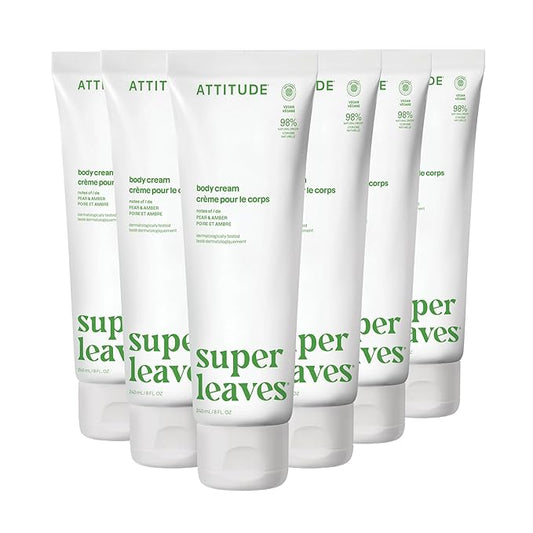 ATTITUDE Body Cream, Moisturizer for Dry Skin, EWG Verified, Vegan & Dermatologist-Tested, Deep Hydration, Pear & Amber Scent, 8 Fl Oz (Pack of 6)