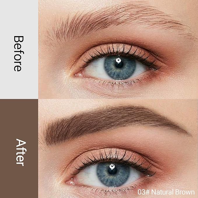 Erinde 2PCS Tinted Eyebrow Gel, Micro-Precision Adjustable Angle Brush Tinted Brow Gel, Waterproof Long-Lasting Smudgeproof Eyebrow Mascara Brow Tint for Natural Brow Makeup, 03 Natural Brown