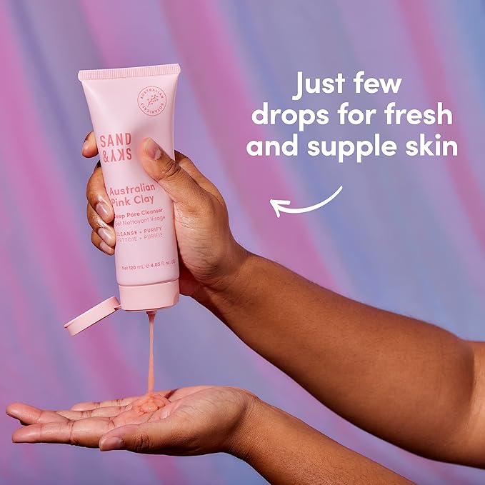 Sand & Sky Australian Pink Clay Deep Pore Face Cleanser with Squalane & AHA - Gentle Daily Cleanser for Oily Skin, Removes Makeup & Clears Congestion, 4.2 fl oz