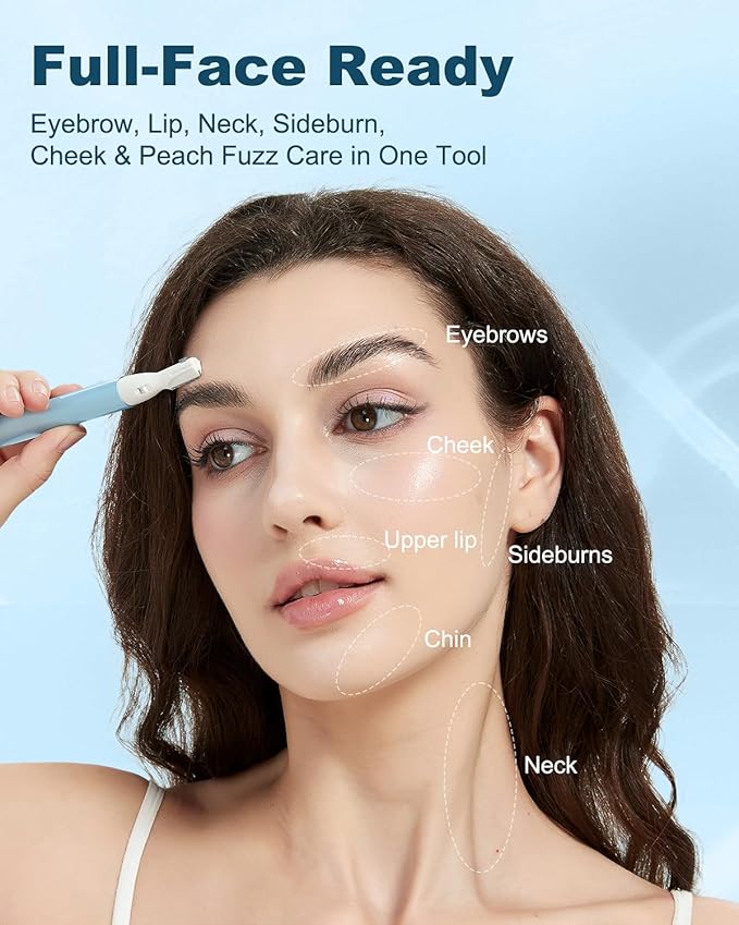 aisleek Eyebrow & Facial Hair Trimmer, Precision Detailer with Rinseable Blade, Battery Operated, Double-Sided Razor for Fine Hair, Chin & Peach Fuzz, Compact Pen Size, Safe & Gentle Touch-ups