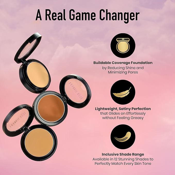 Frankie Rose Cosmetics Powder Foundation – Full Coverage Face Powder For Pores & Imperfections, Evens Out Skin Tone & Shine-Control | 58 Grams (Silk)
