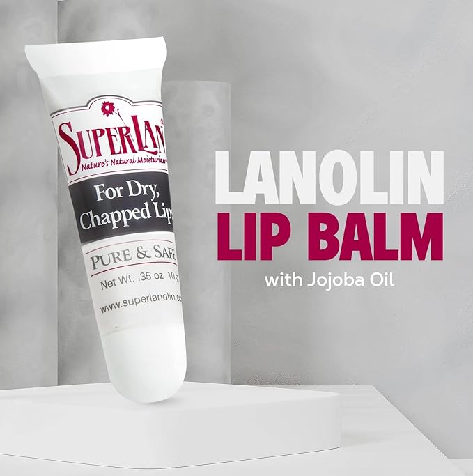 Organic Lanolin Lip Balm - Lip Repair for Hot/Dry Weather - Natural Lanolin Nipple Cream - Lip Moisturizer for cracked lips - Hydrating lip care - Ultra pure jojoba oil - Kosher chap stick (0.35 Oz)
