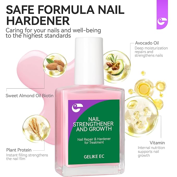 Nail Strengthener and Growth Polish for Women: Milky Pink 15ml Nail Hardener Extra Strong and Growth for Damaged Nails - 6 in 1 Protein Ridge Filler for Home Salon Use - Women Housewife DIY Enthusiast