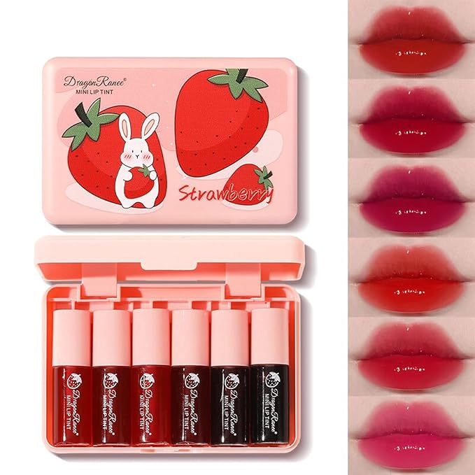 6 Colors Lip Tint Stain Set, Mini Liquid Lipstick, Lip Gloss for Women, Moisturizing Natural Korean Lip Tint Set, Lip Stain Long Lasting Waterproof, Non-Stick Cup, High Pigment, Lip Makeup