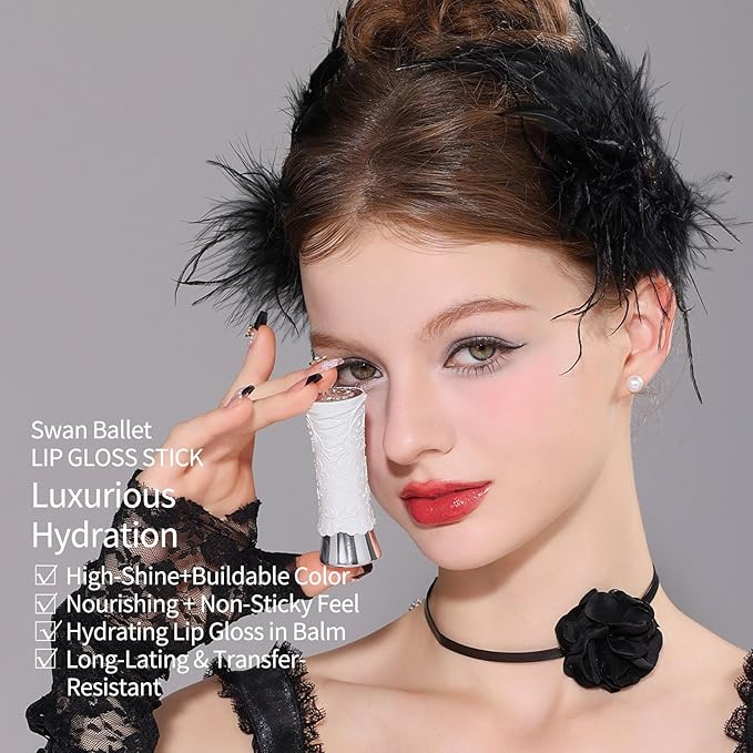 Flower Knows Swan Ballet Shine Lipstick,Hydrating Solid Lip Gloss,Moisturizing Red Tinted Lip Balm-Long Lasting Lip Gloss in Balm for Girls&Women(B07 Ballet Dream)