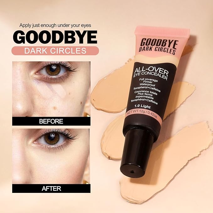 Liquid Concealer, Under Eye Full Coverage Concealers for Dark Circles, Fine Lines, Redness,Waterproof, Firming,Color Correcting Long lasting Makeup Concealer for Women (01#Light)