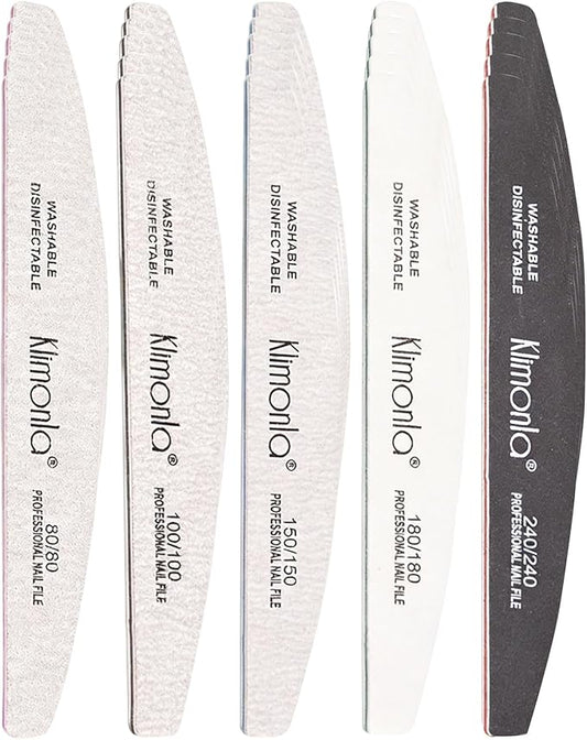 25PCS Gray Professional Nail Files 80/100/150/180/240 Grit, Emery Boards Nail Files for Natural Nails and Acrylic Nails, Double Sided Emory Boards limas para unas acrilicas Reusable Manicure Tools